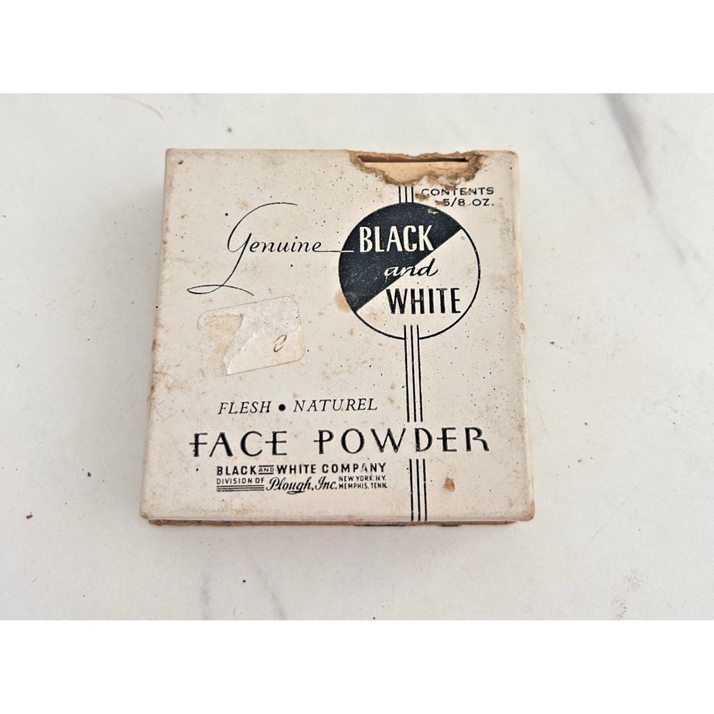 Vintage Face Powder Genuine Black and White Co Plough Inc USA Square Paper Box